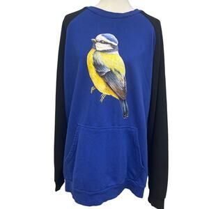 Hand Printed Mens 3XL Yellow Blue Wild Bird PolyCotton Crew Neck Sweatshirt
